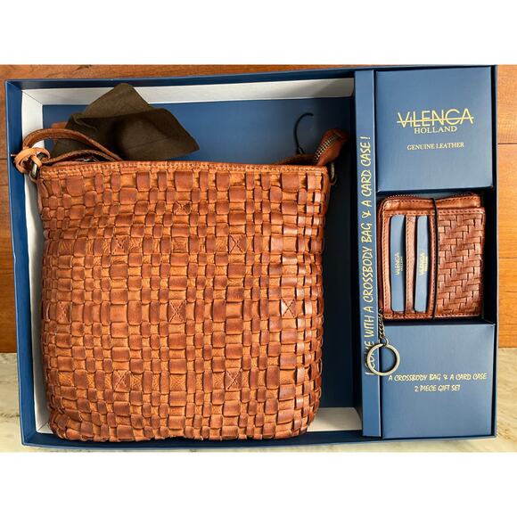 Vilenca Holland Leather basketweave crossbody and card case Set - Picture 1 of 7